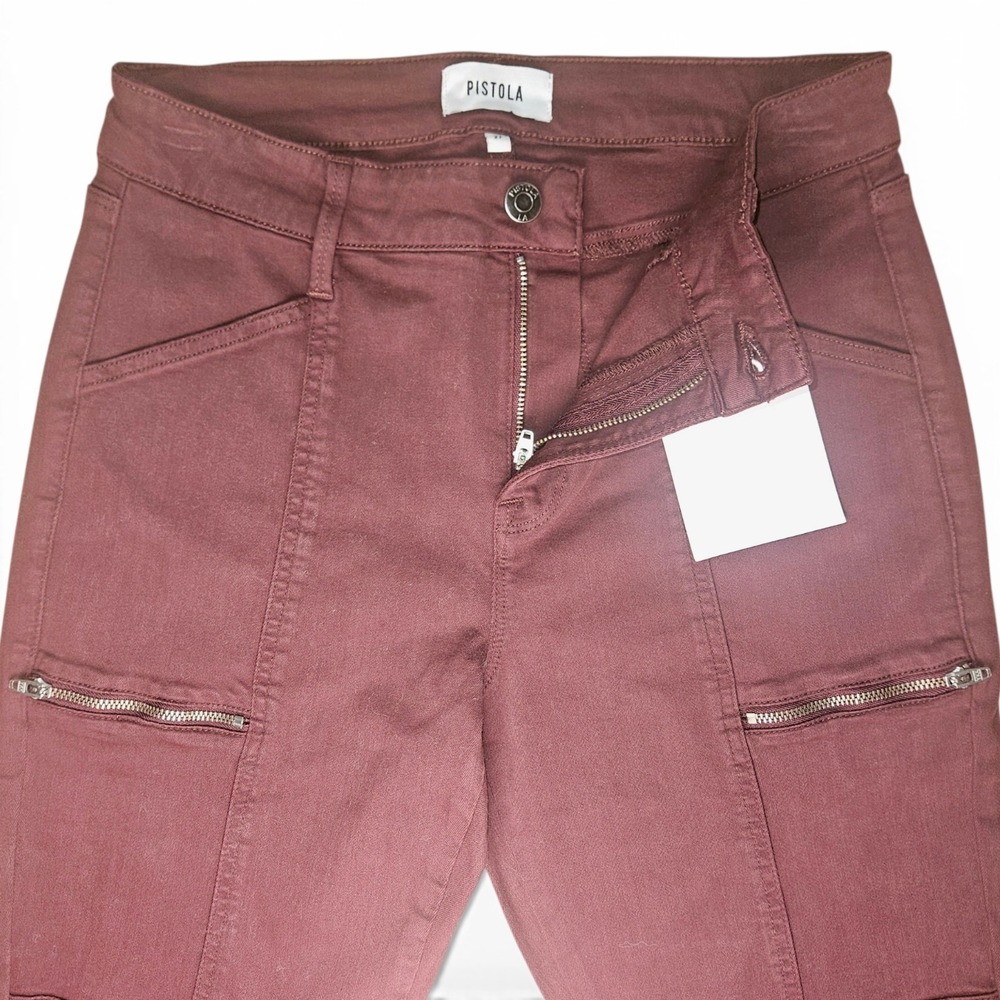 Pistola Pants Size 27 Maroon Skinny Stretchy Cargo Utility Moto Pockets Hannah - Picture 5 of 12